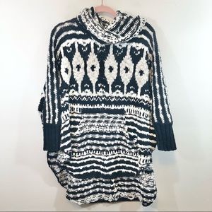 FREE PEOPLE Rosie Lee Cowl Neck Chunky Knit Oversized Poncho Pullover Sweater